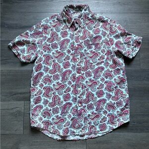 Lucky Brand Dungarees Gene Montesano Mens Linen Short Sleeve Button Down Large